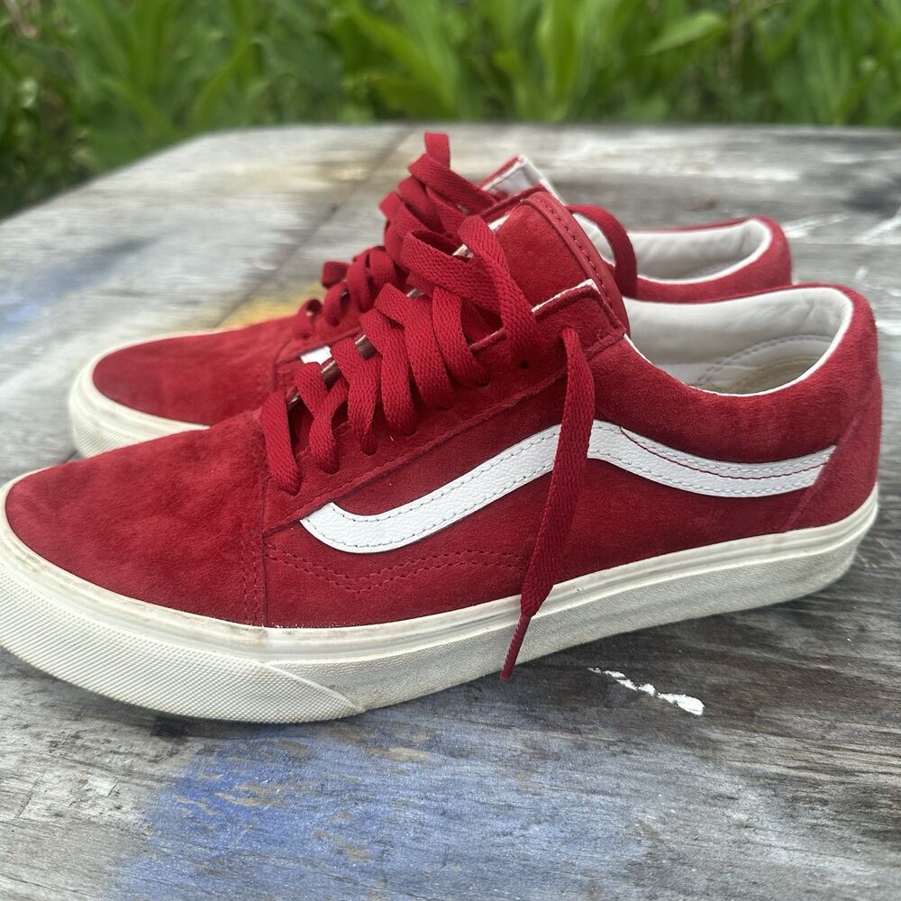Vans Off The Wall Shoes Mens 8.5 Old Skool Sneaker Red Suede HEIQ Eco Dry Low - Picture 5 of 12